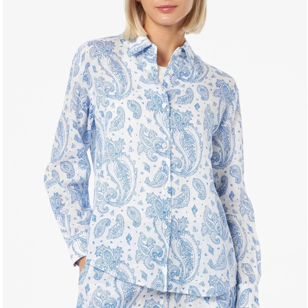 MC2 Saint Barth Woman paisley linen classic shirt Meredith, Blue, Medium